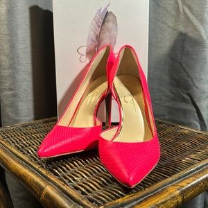 Claudette Laser Pink Embossed Reptile Jessica Simpson Heels